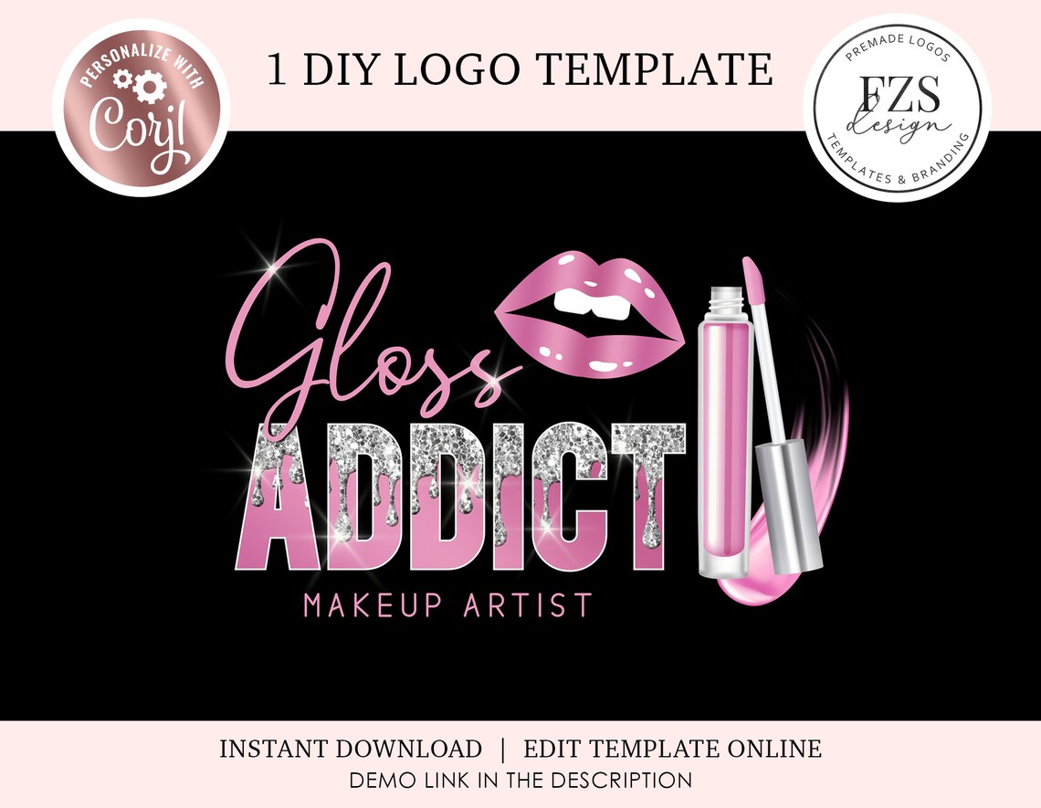 Lip Gloss Logo Diy Logo Design Beauty Logo Lipgloss Logo Etsy