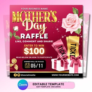 Mothers Day Raffle Giveaway Flyer, DIY May Flyer, Giveaway Flyer, Raffle Flyer, Raffle Ticket Flyer, May Giveaway Flyer