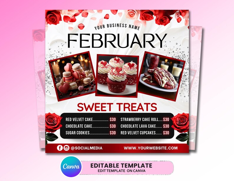 February Bakery Bundle Flyer, Valentines Day Sweet Treats Flyer, Pastry ...