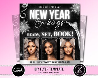 New Year Bookings Flyer, Book Now Flyer, New Year Appointment Flyer, January Sale Flyer, Beauty Hair Braids Nails Flyer