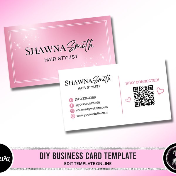 Business Card Template Design, Beauty Artist Hair Nails Boutique Business Card Canva Template