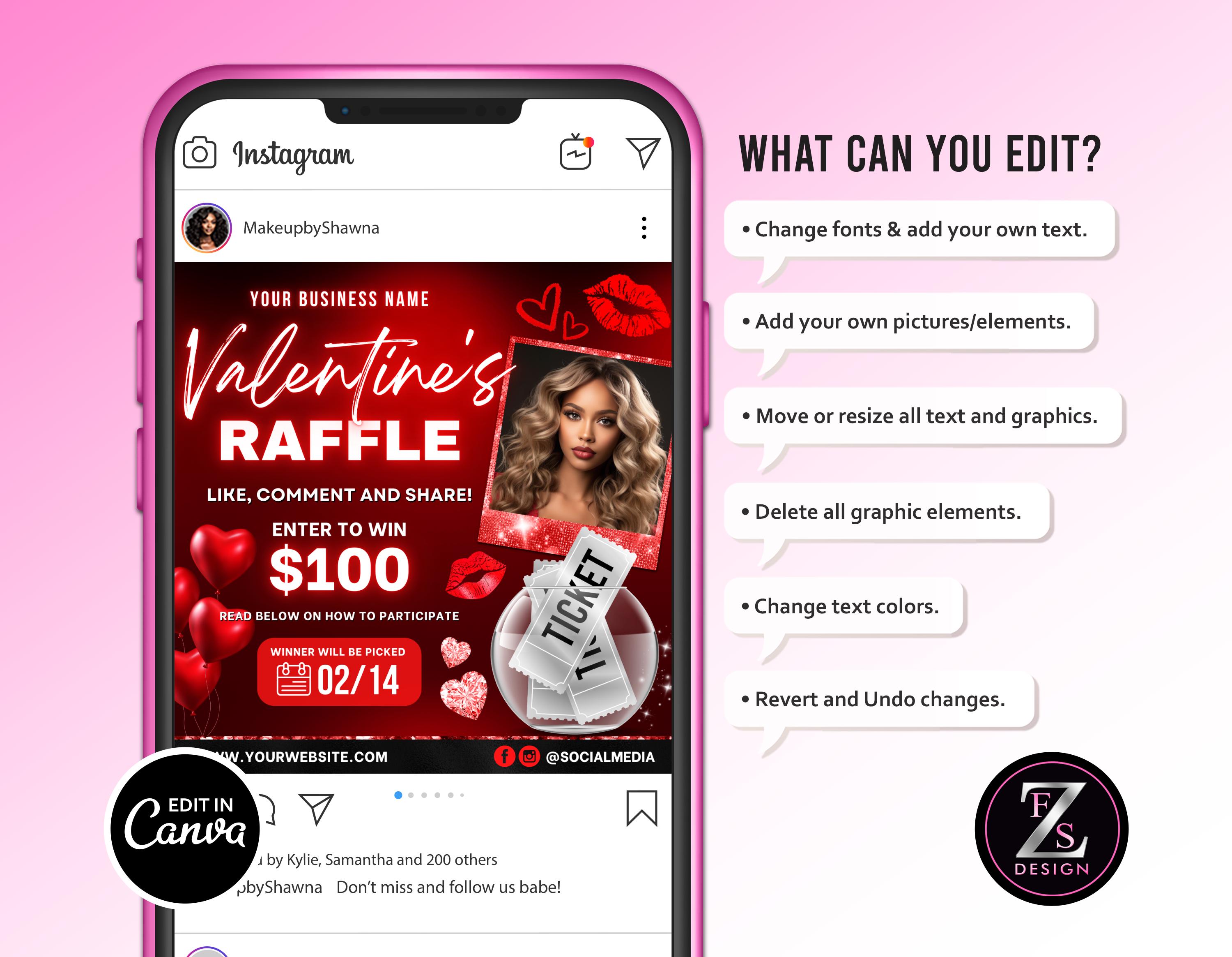 Valinetines Raffle Poster Valentines Day Raffle Giveaway Flyer, DIY Valentines Flyer, Giveaway ...