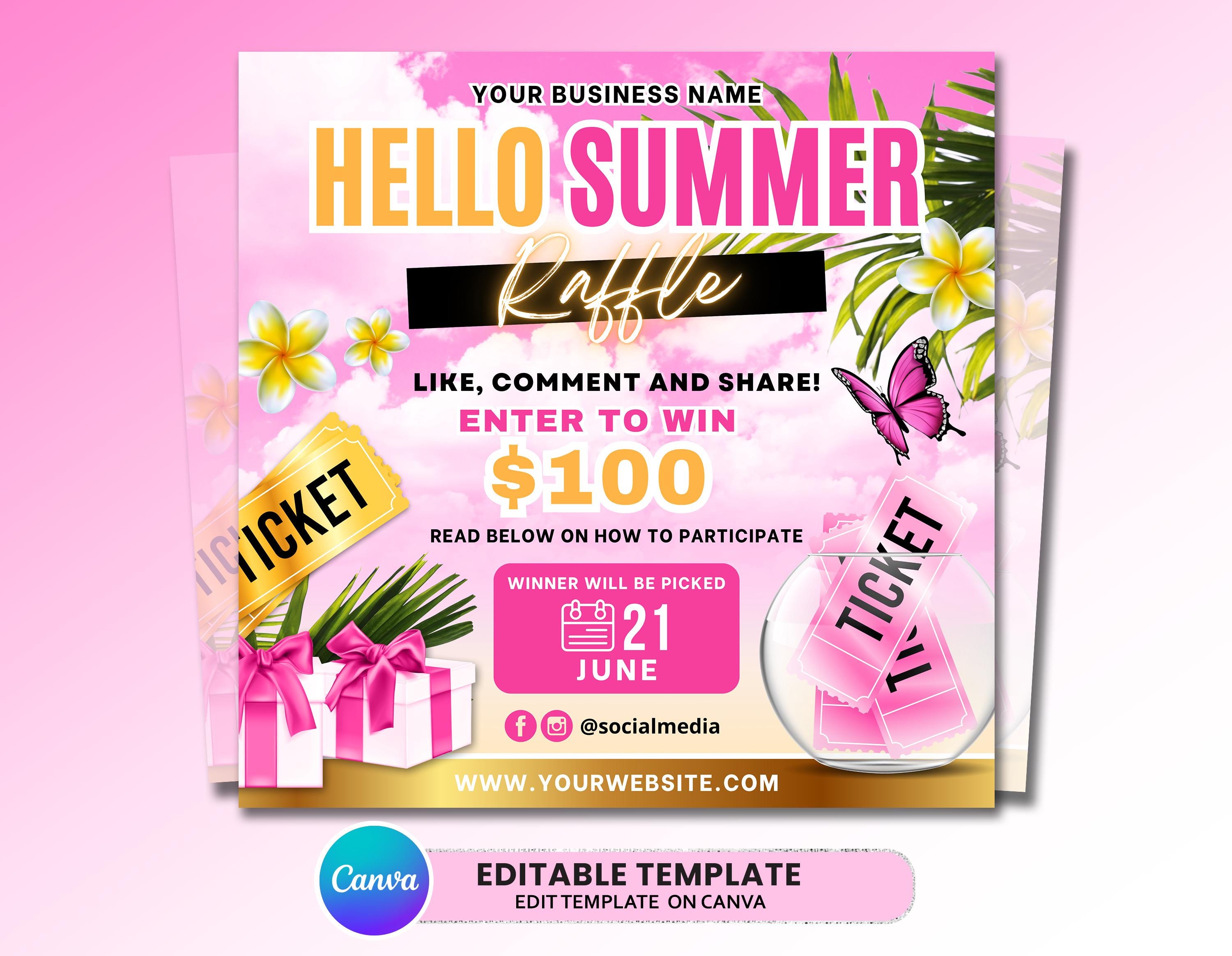 Suumer Raffle Summer Raffle Giveaway Flyer, DIY Summer Flyer, Giveaway Flyer, Raffle ...