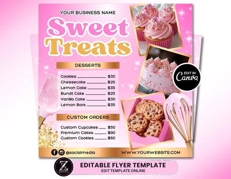 Bakery Flyer, Bake Sale Flyer, Sweet Treats Flyer, Dessert Flyer, Bake ...