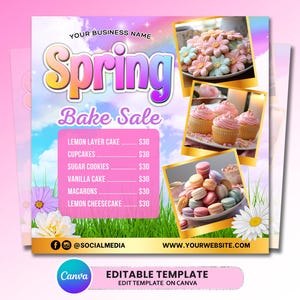 Spring Bake Sale Flyer, Bakery Flyer, Spring Sweet Treats Flyer, Spring Flyer, Dessert Flyer, Bake Shop Flyer, Pastry Flyer, Cake Flyer