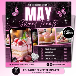 Mai-Bake-Verkaufs-Flyer, Bäckerei-Flyer, Flyer für süße Leckereien, Mai-Dessert-Flyer, Muttertags-Flyer, Backshop-Flyer, Gebäck-Flyer