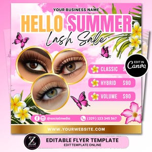 Summer Lash Sale Flyer, DIY Lash Extensions Flyer, Beauty Lash Deals Flyer, Lash Flyer, Summer Season Lashes Flyer Template