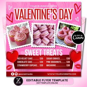 Valentinstag Bäckerei Flyer, Süßigkeiten Flyer, Gebäck Flyer, Valentinstag Dessert Flyer, Backshop Flyer, Februar Flyer