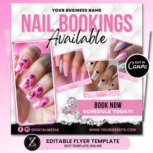 Nail Appointments Flyer, DIY Nails Book Now Available, Nail Flyer, Social Media Flyer, Beauty Nail Stylist Editable Flyer Template