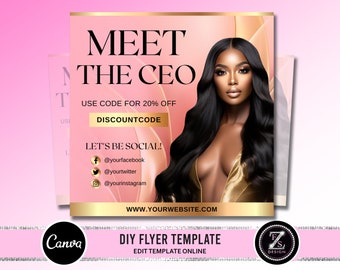 Meet the CEO Flyer, DIY Social Media Instagram Hair Stylist Beauty Lashes Nails Boutique Editable Canva Template