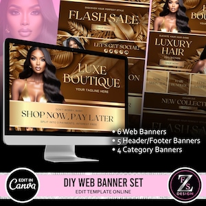 DIY webbannersset, 15 websitebanners Beauty Artist Hair Nails Boutique, Shopify Webcanva-sjablonen, gouden webbanners