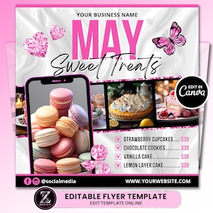 Mai-Bäckerei-Flyer, Backverkauf-Flyer, Flyer für süße Leckereien, Muttertags-Flyer, Mai-Dessert-Flyer, Backshop-Flyer, Gebäck-Flyer