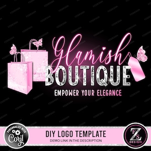 Design del logo della boutique fai da te, logo della borsa della spesa, logo dello stile della moda, logo dell'etichetta di stoffa, logo del negozio online, logo delle farfalle, logo del negozio Instagram
