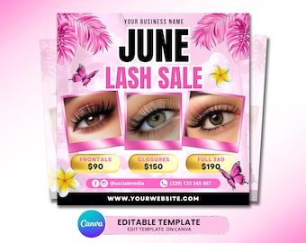 June Lash Sale Flyer, DIY Lash Extensions Flyer, Lash Deals Flyer, Beauty Lash Flyer, June Lashes Flyer, Summer Season Flyer Template