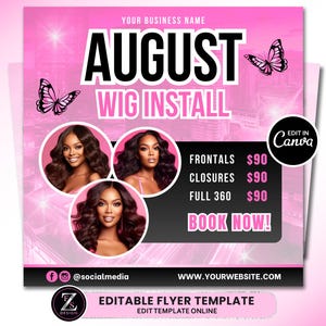 August Perücken-Flyer, Perückenpreisliste-Flyer, Friseur-Flyer, August-Verkaufs-Flyer, Perücken-Verkaufs-Flyer, Back-to-School-Flyer-Vorlage, Buchungs-Flyer
