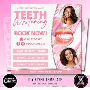 Ulotka stomatologiczna na temat wybielania zębów, wizyty DIY w mediach społecznościowych Instagram Zarezerwuj teraz Smile Beauty Dental Boutique Edytowalny szablon Canva