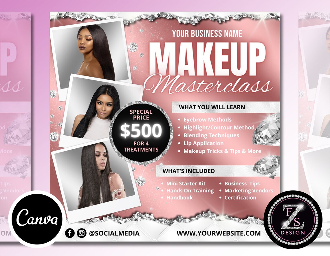Beauty Makeup Masterclass Flyer DIY Bookings Social Media - Etsy