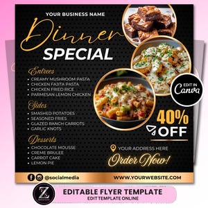 Spezieller Flyer zum Abendessen, Restaurantmenü-Flyer, Dessert-Flyer, Flyer für kleine Unternehmen, Gastro-Flyer, Dinner-Angebote-Flyer