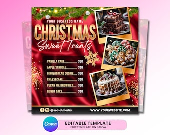 Christmas Bake Sale Flyer, Bakery Flyer, Sweet Treats Flyer, Christmas Dessert Flyer, Bake Shop Flyer, Pastry Flyer, Cake Flyer