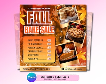 Fall Bakery Flyer, Autumn Bake Sale Flyer, Fall Sweet Treats Flyer, Dessert Flyer, Bake Shop Flyer, Pastry Flyer, Cake Flyer, Fall Flyer