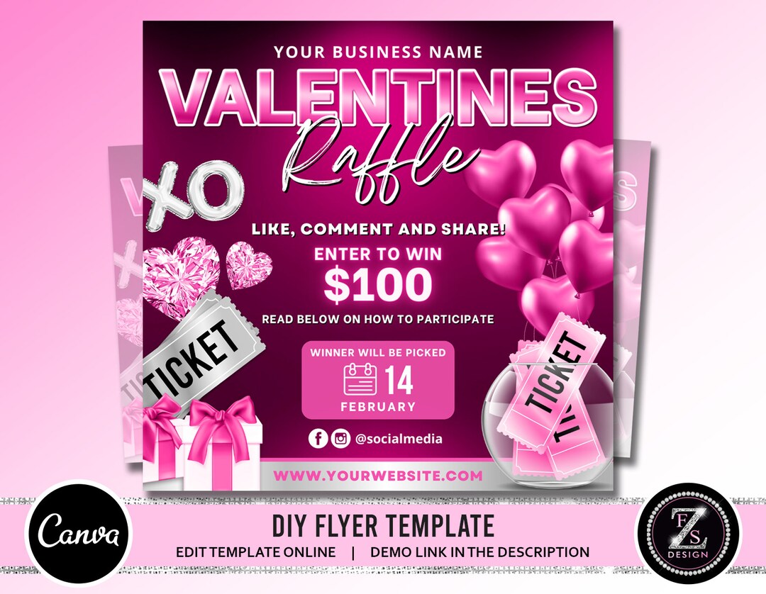 Valentines Day Raffle Giveaway Flyer, DIY Valentines Flyer, Giveaway ...