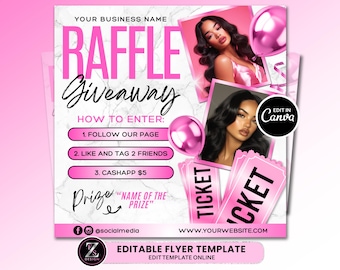Flyer weggeefactie, loterijflyer, prijsflyer, wedstrijdflyer, flyer voor loterij, beautyflyer, wimpers vlechten nagels make-up flyersjabloon