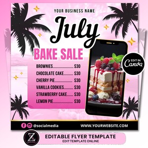 July Bakery Flyer, Bake Sale Flyer, Sweet Treats Flyer, Bake Shop Flyer, Pastry Flyer, Summer Flyer, July Dessert Flyer