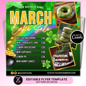 March Bake Sale Flyer, Bakery Flyer, Sweet Treats Flyer, March Dessert Flyer, Bake Shop Flyer, Pastry Flyer, Cake Flyer