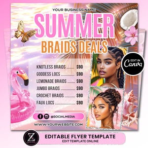 Summer Braids Flyer, Braids Price List Flyer, Summer Sale Flyer, Hair Flyer, Braids Sale Flyer, Lashes Flyer, Braids Special Flyer Template