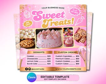 Bakery Flyer, Bake Sale Flyer, Bake Shop Price List, Sweet Treats Flyer, Dessert Flyer, Pastry Flyer, Cake Business Template