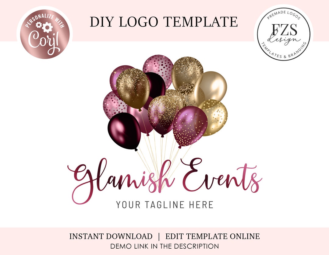 Party Decor Logo Design Balloons Logo Event Planner Logo Diy Logo Party Supplies Logo Template