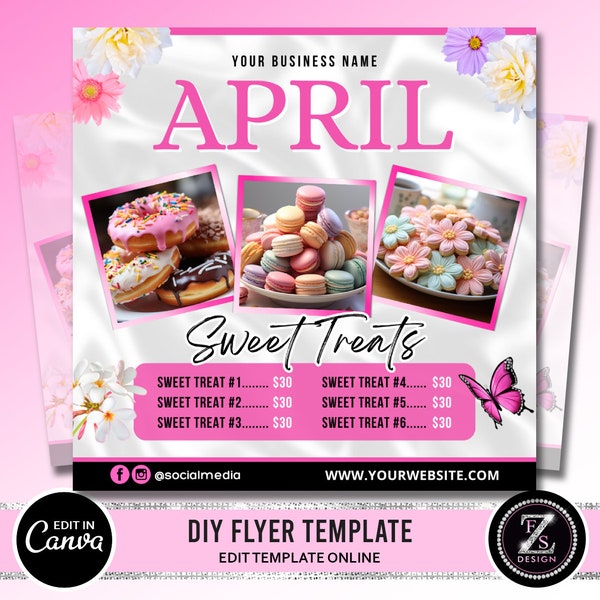 April Bake Sale Flyer, Bakery Flyer, Sweet Treats Flyer, April Dessert Flyer, Bake Shop Flyer, Pastry Flyer, Spring Flyer