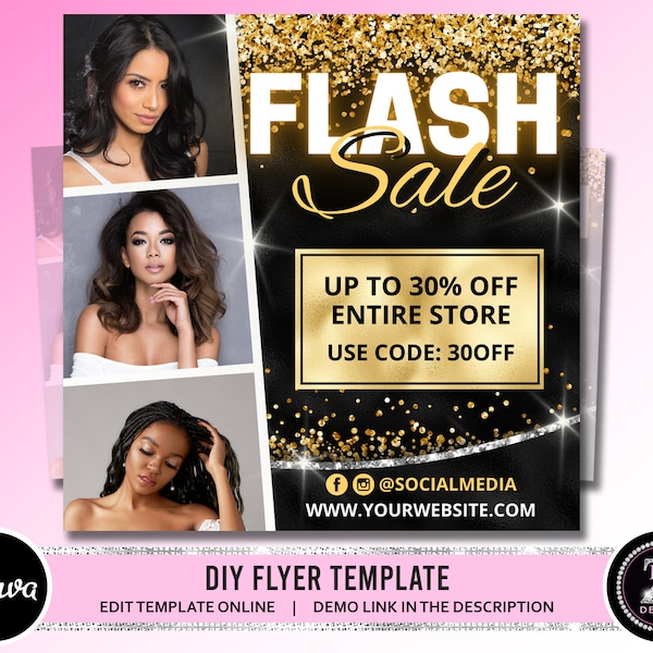 Flash Sale Flyer, DIY Website Sale Social Media Instagram Beauty Hair Nails Lashes Boutique Editable Canva Template