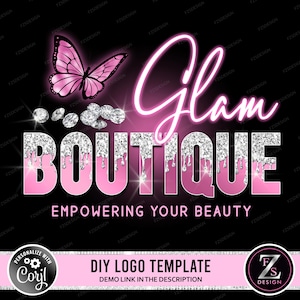 Boutique logo beauty logo fashion logo butterfly logo online shop logo shopping logo diy logo design template pink neon logo