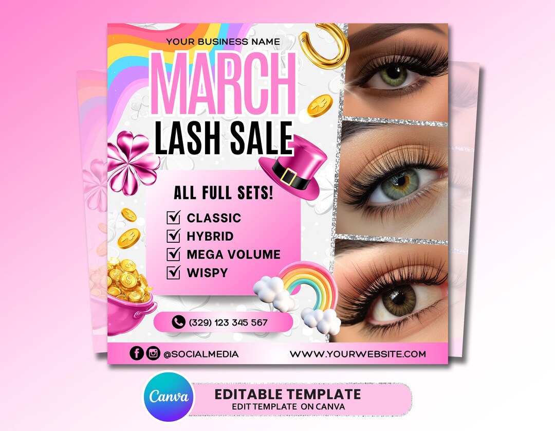 March Lash Flyer, Lash Extensions Flyer, Patricks Day Template, Spring ...