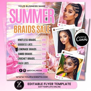 Summer Braids Flyer, Summer Sale Flyer, Braid Price List Flyer, Braids Sale Flyer, Hair Flyer, Lashes Flyer, Braids Special Flyer Template