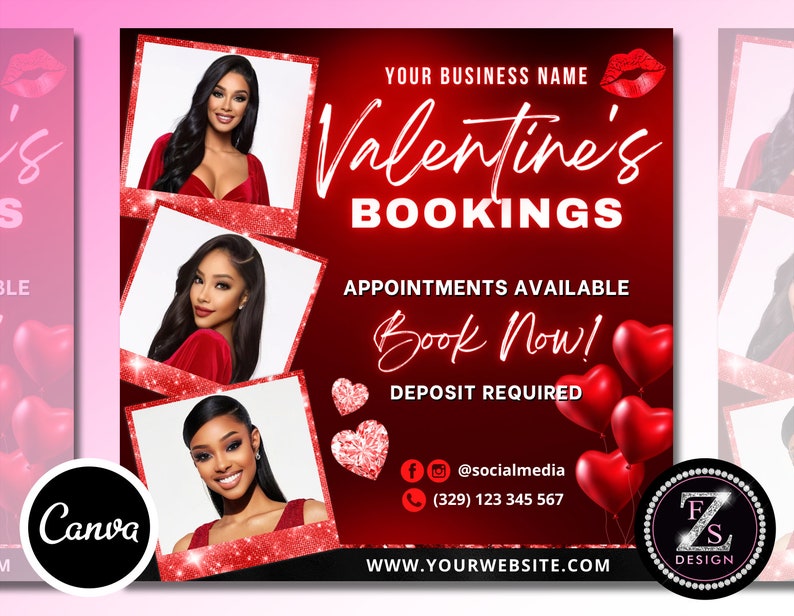 Valentines Day Book Now Flyer, Booking Flyer, Valentines Day Appointment Flyer, DIY February Flyer, Beauty Hair Nails Boutique Flyer image 2