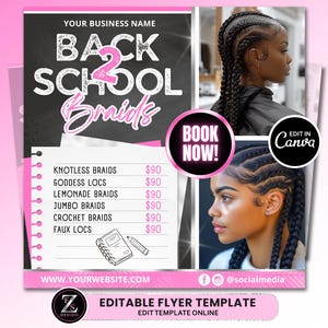 Back to School Braids Flyer, Braids Price List Flyer, Braids Sale Flyer, Back 2 School Flyer, Hair Stylist Flyer, Braids Special Flyer