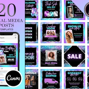 20 Social Media Flyer Templates, Hair Flyer Template, Beauty Flyer, Boutique Flyer Template, Holographic Flyer, Instagram Flyer Template