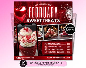 February Bake Sale Flyer, Bakery Flyer, Sweet Treats Flyer, Valentines Day Dessert Flyer, Bake Shop Flyer, Pastry Flyer, Cake Flyer