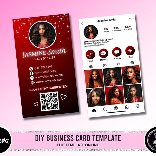 Business Card Template Design, Instagram Business Card, Beauty Artist Hair Nails Boutique Business Card Canva Template