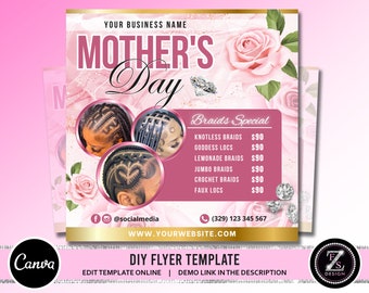 Mothers Day Braid Sale Flyer, May Sale Flyer, Braid Prices Flyer, Braids Sale Flyer, Hair Flyer, Lashes Flyer, Braids Special Flyer Template