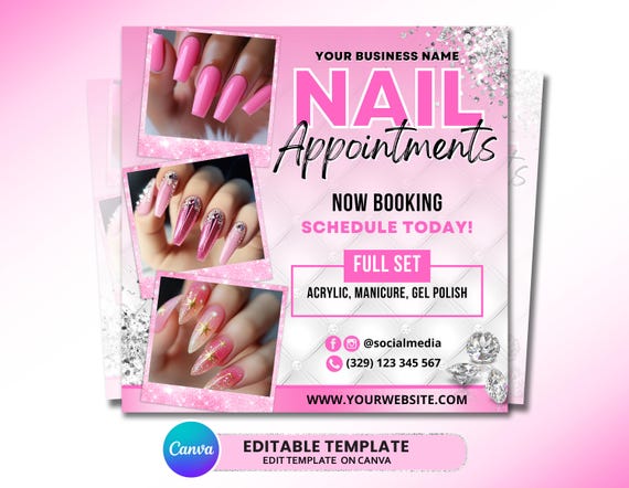 Nail Appointments Flyer, DIY Nails Book Now Available, Nail Flyer, Beauty Nails Boutique Stylist Editable Flyer Template