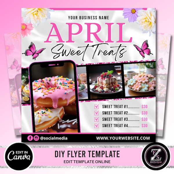 April Bake Sale Flyer, Bakery Flyer, Sweet Treats Flyer, April Dessert Flyer, Bake Shop Flyer, Pastry Flyer, Spring Flyer