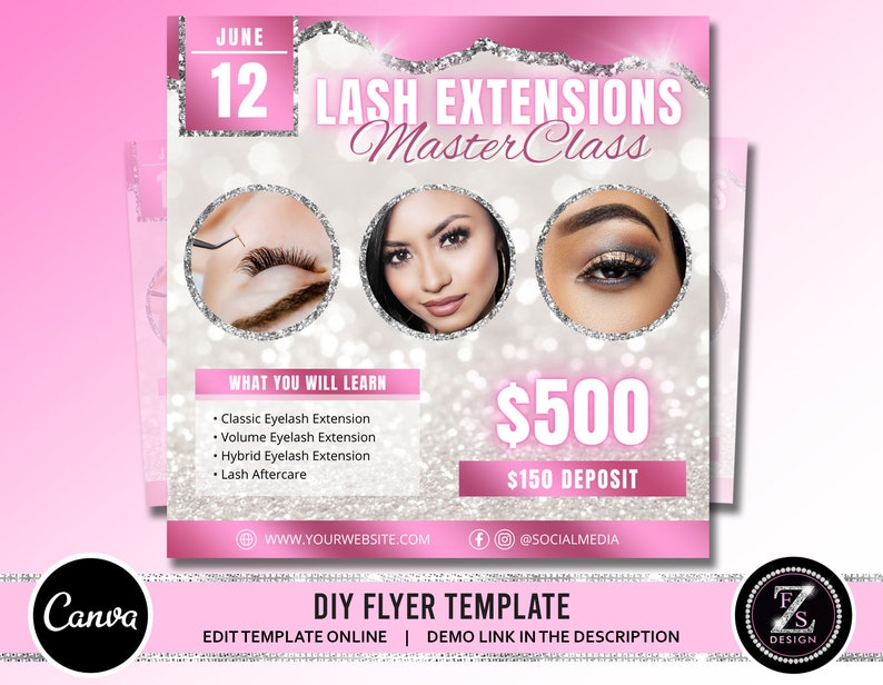 Lash Extension Classes Flyer DIY Masterclass Social Instagram Etsy