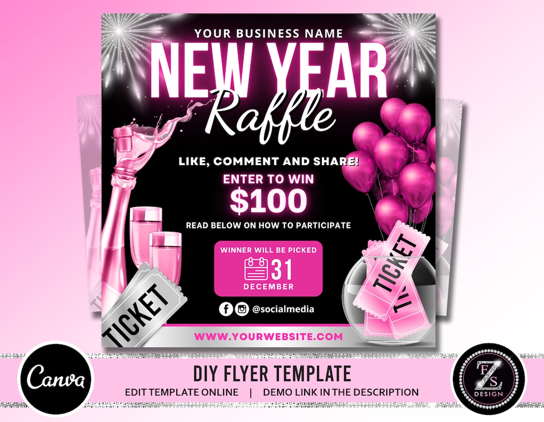 New Year Raffle Giveaway Flyer, DIY Holiday Flyer, Giveaway Flyer