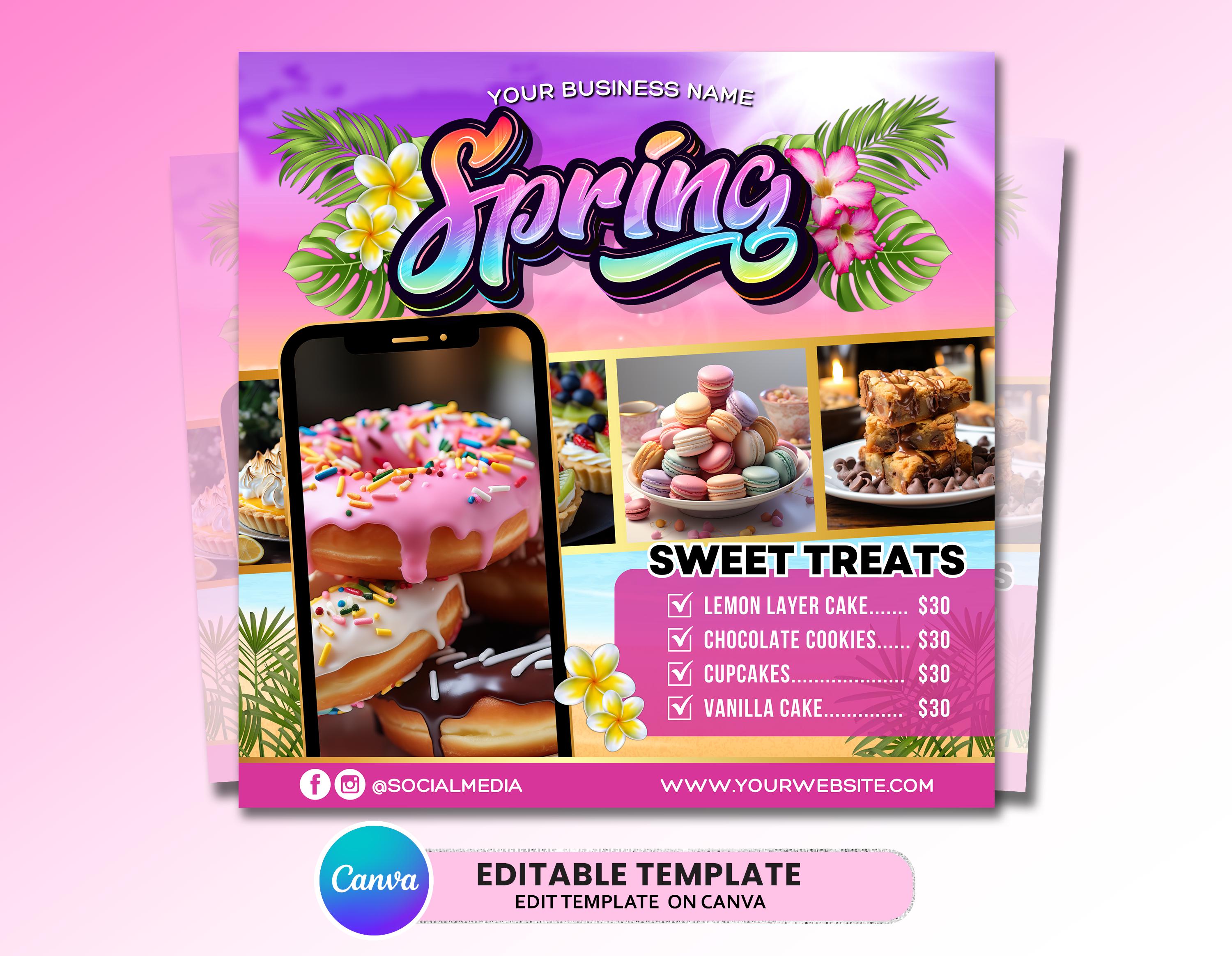 Spring Pastry Shop Spring Bakery Bundle Flyer, Bake Shop Price List Template, Spring ...