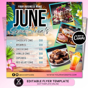 Juni Bäckerei Flyer, Backverkauf Flyer, Süßigkeit Flyer, Sommer Flyer, Juni Dessert Flyer, Backshop Flyer, Gebäck Flyer