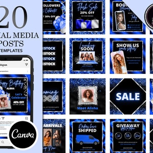 20 Social Media Flyer Templates, Hair Flyer Template, Beauty Flyer, Boutique Flyer Template, Blue Flyer, Instagram Flyer Template