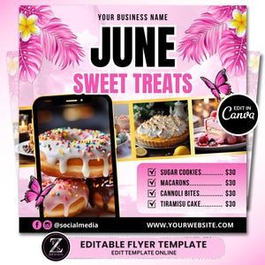 Juni Bäckerei Flyer, Backverkauf Flyer, Süßigkeit Flyer, Sommer Flyer, Juni Dessert Flyer, Backshop Flyer, Gebäck Flyer